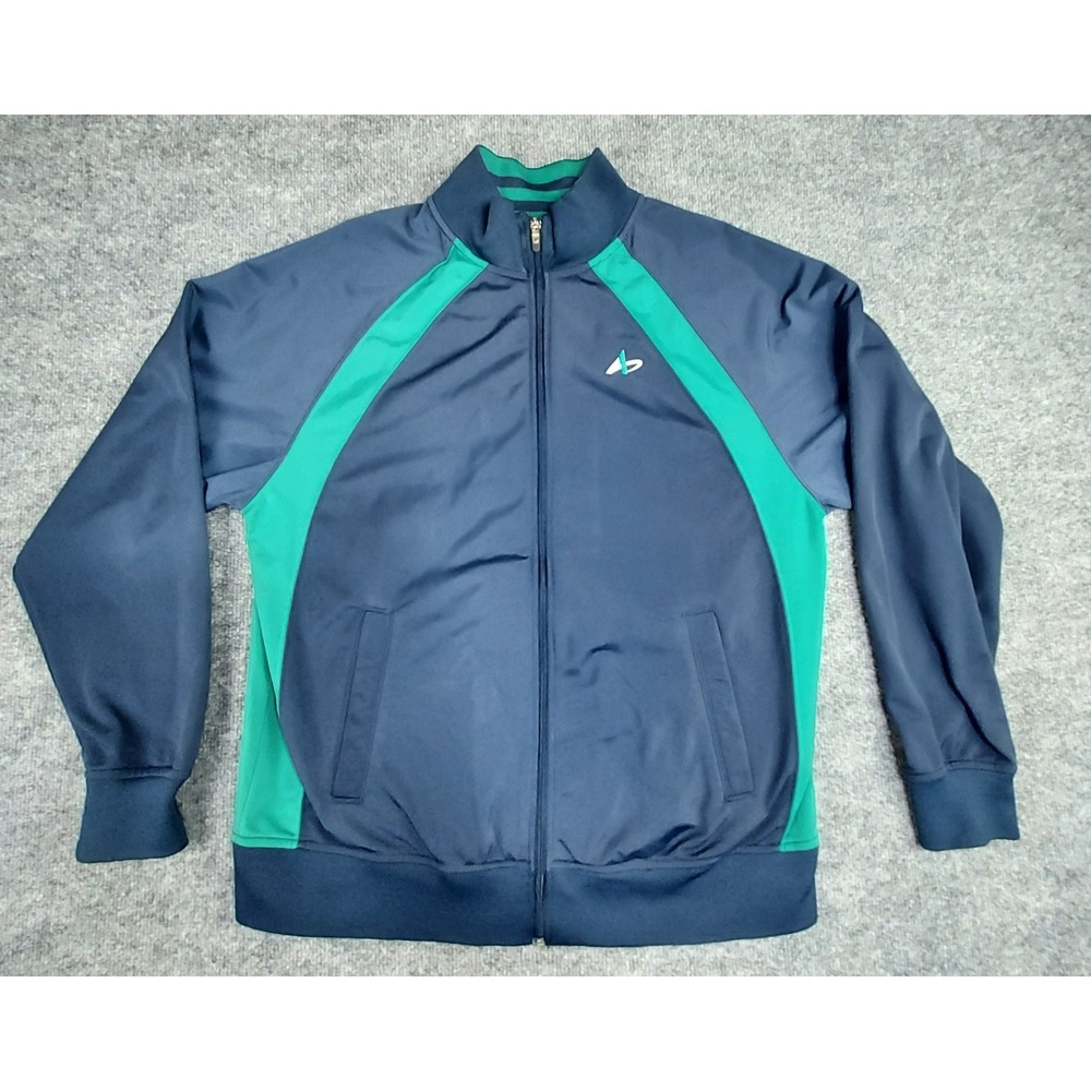 Athletec Men's Full Zip Track Jacket Blue Green Embroidered Logo Size Medium EUC